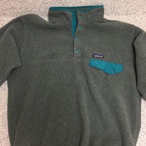 Patagonia Grey and Green Synchilla Snap Sweater
